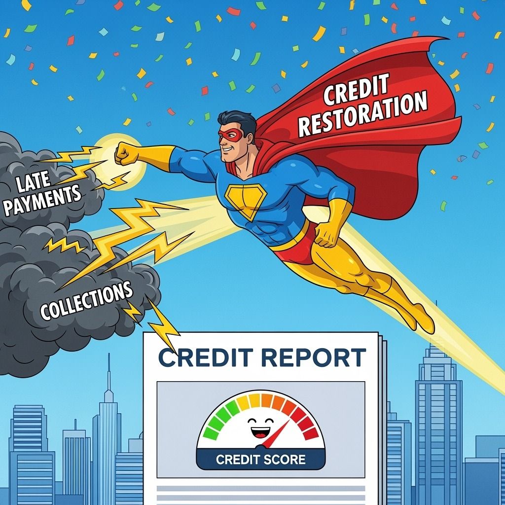 Instagram post: Superhero visualizes credit restoration
