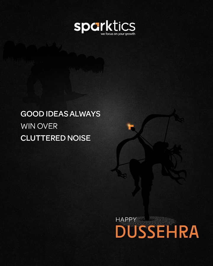 Dussehra creative ad: Silhouetted archer defeating a darker opposing figure