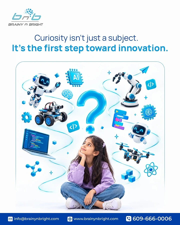 Robotics & STEM Classes creative ad: Question mark built from STEM imagery