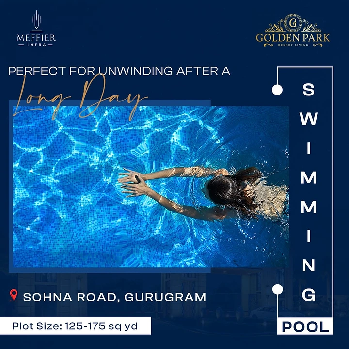 Swimming Pools & Pool Care creative ad: Vertical SWIMMING typography with swimmer