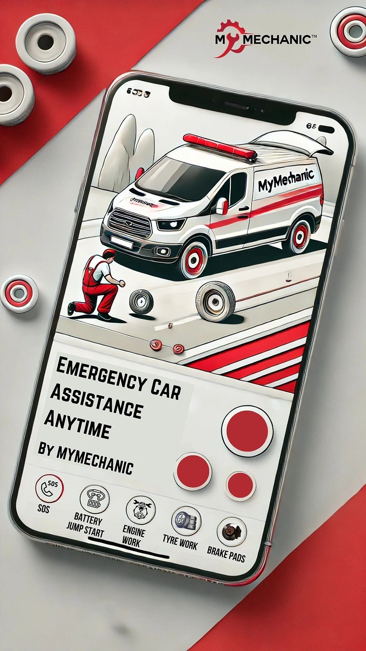 Towing & Roadside Assistance creative ad: Phone interface frames emergency assistance