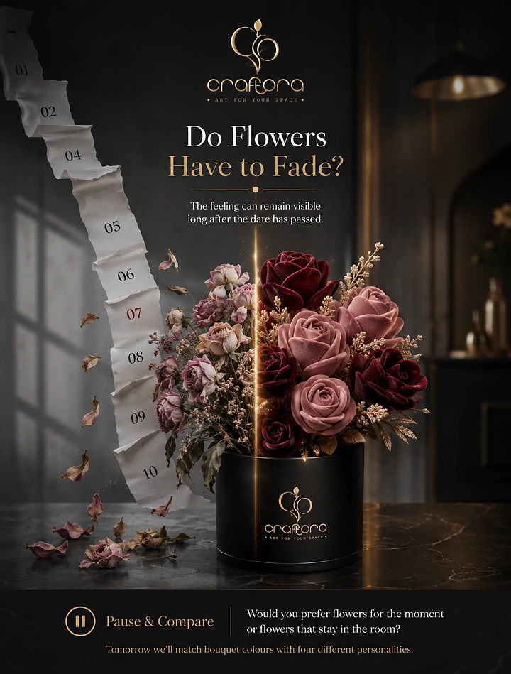 Florists creative ad: Calendar pages versus split fading bouquet