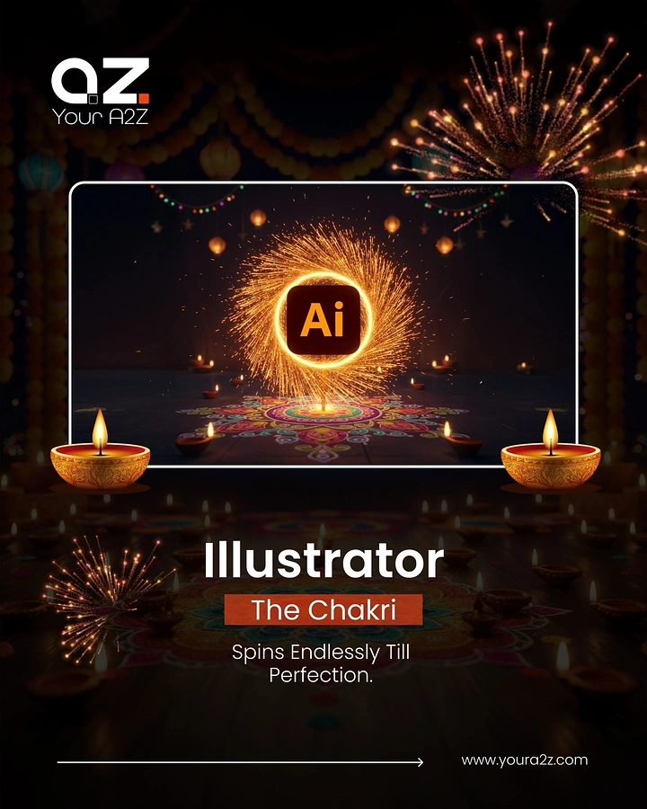 Diwali creative ad: Illustrator app icon at the centre of a spinning chakri sparkler