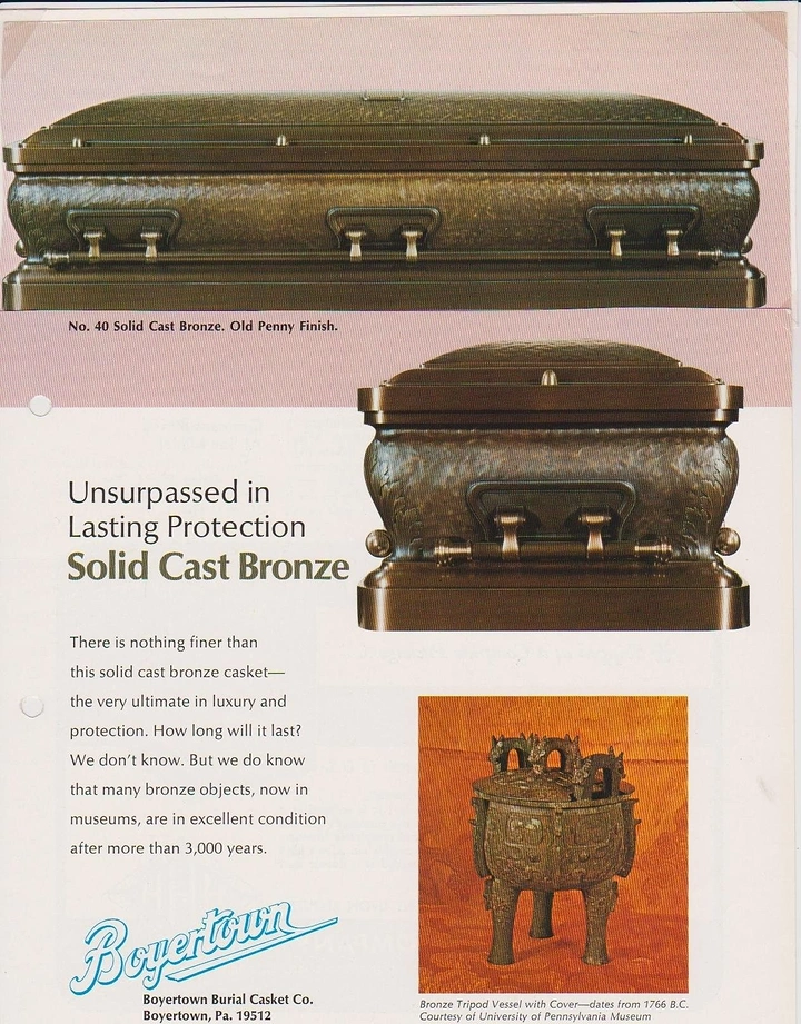 Funeral Services creative ad: Vintage ad: ancient bronze proves durability