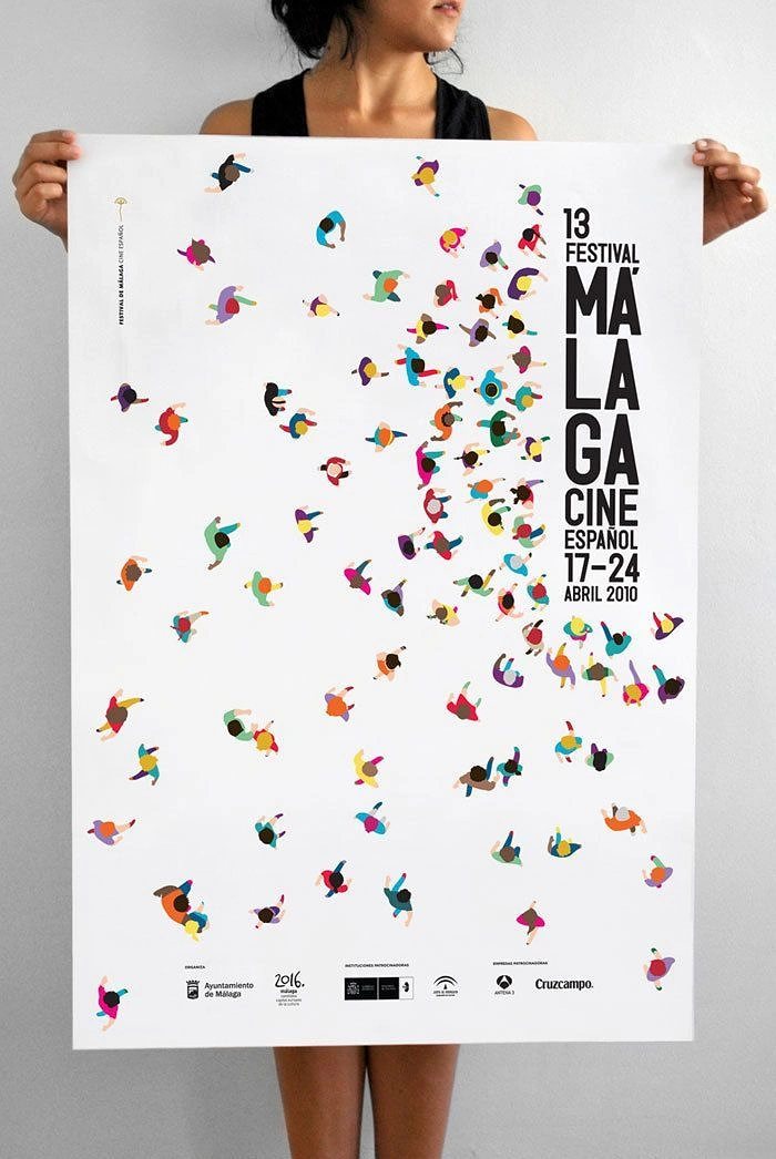 Events & Nightlife creative ad: Colourful top-down crowd of tiny people streaming toward the title