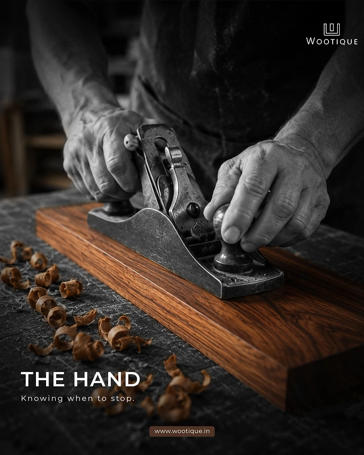 Carpenters & Woodwork creative ad: Monochrome hand plane, witty craft copy