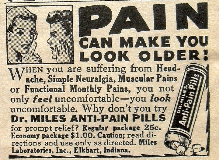 Pain Relief Brands creative ad: Witty pain-aging copy and vintage craft