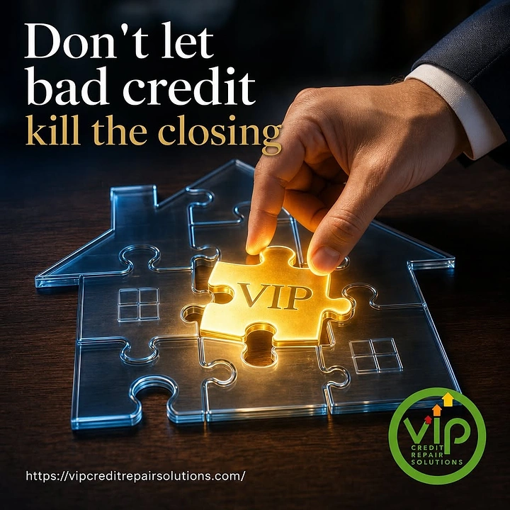 Credit Repair & Credit Score Services creative ad: Credit puzzle metaphor supports closing copy