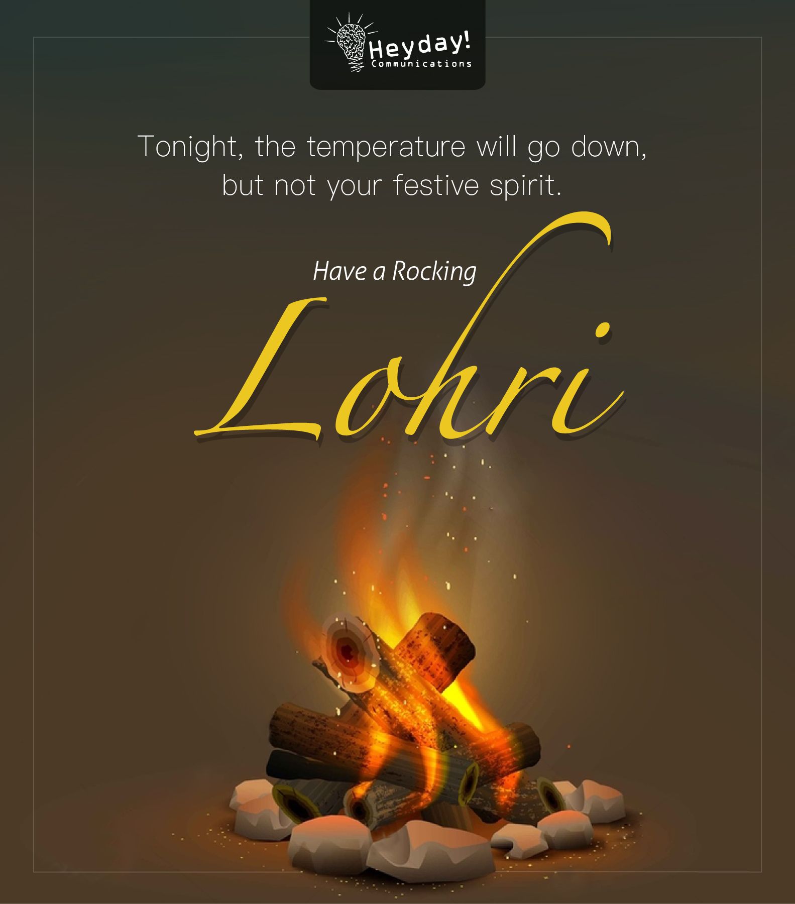 Glowing bonfire of logs and stones