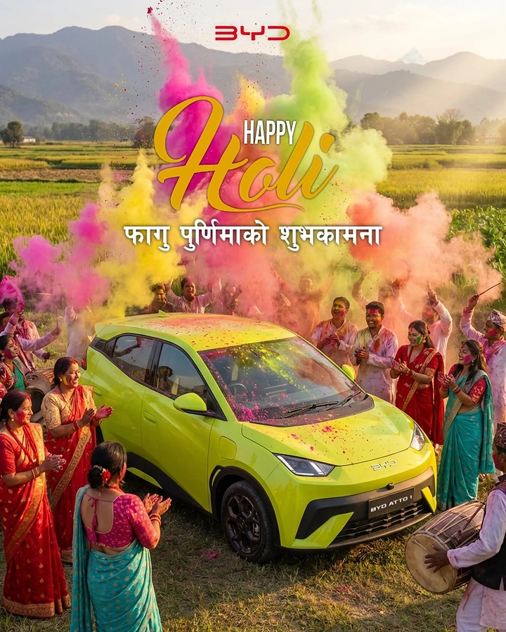 Holi creative ad: Car at heart of village Holi celebration