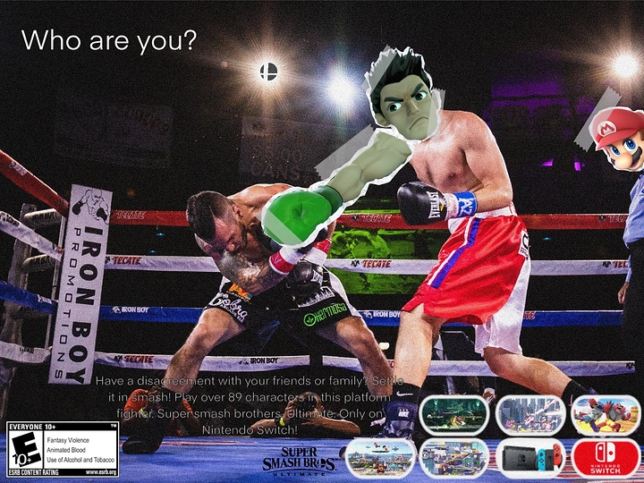 Gaming & Esports creative ad: Smash fighters pasted into real boxing