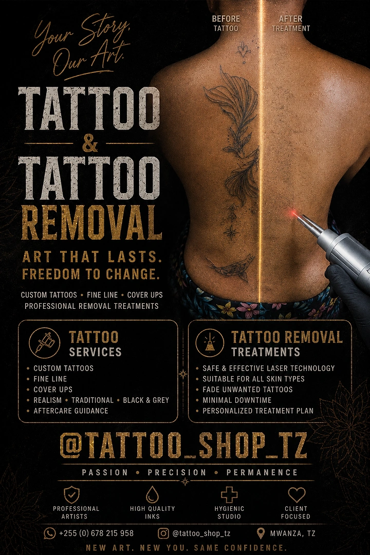 Tattoo Studios creative ad: Laser line splits back: tattoo vs removal