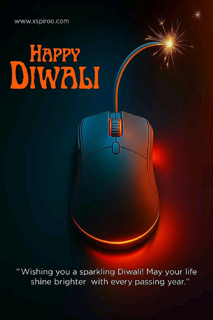 Diwali creative ad: Computer mouse whose cable becomes a lit firecracker fuse