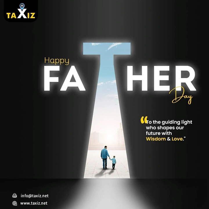 Father's Day creative ad: Father and son walking inside a T-shaped light portal