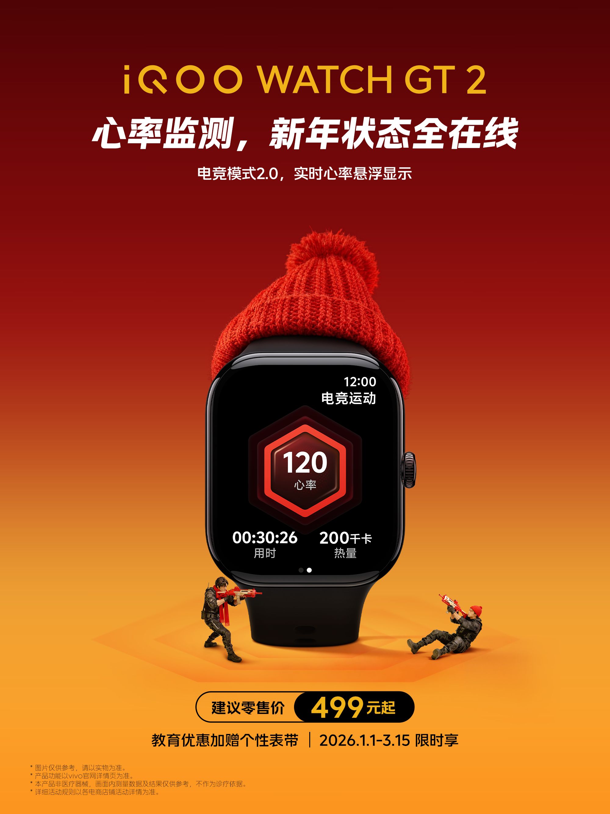 New Year Instagram post: Smartwatch wearing a red knit beanie, flanked by toy soldiers