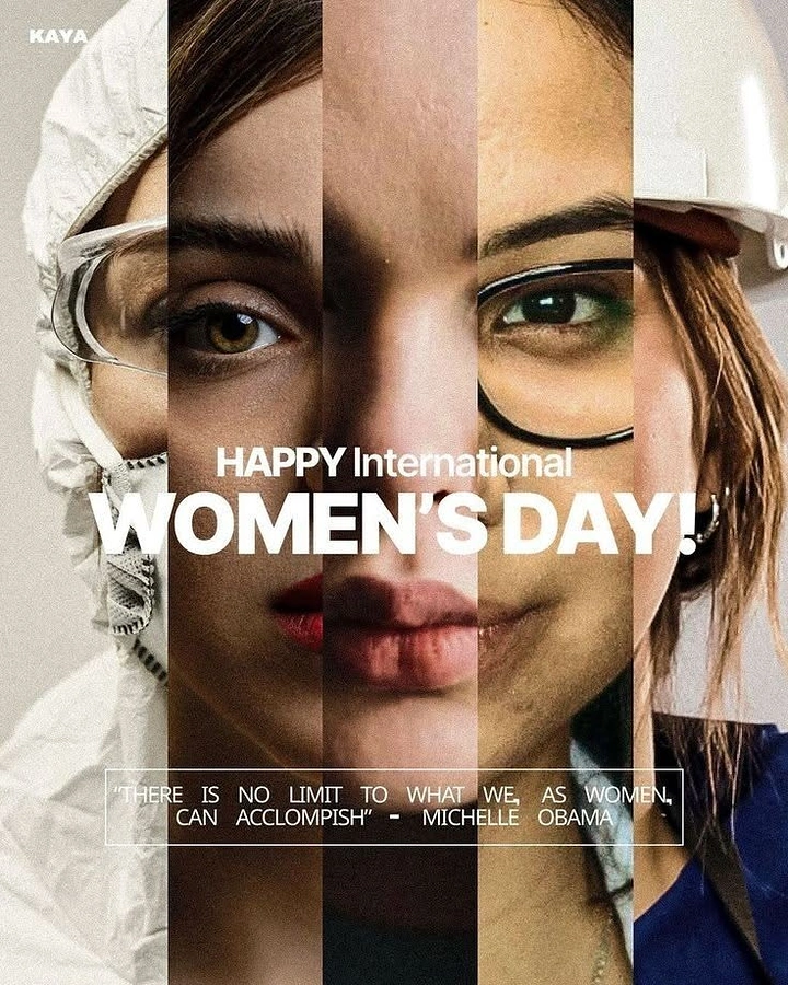 Women's Day creative ad: Composite face made from vertical strips of different women