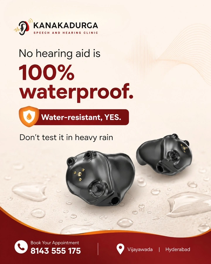 Hearing Aids creative ad: Honest waterproof myth copy with droplets