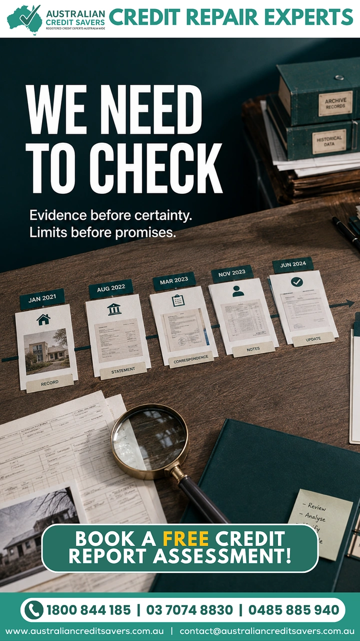 Credit Repair & Credit Score Services creative ad: Evidence table and magnifier create inspection theme