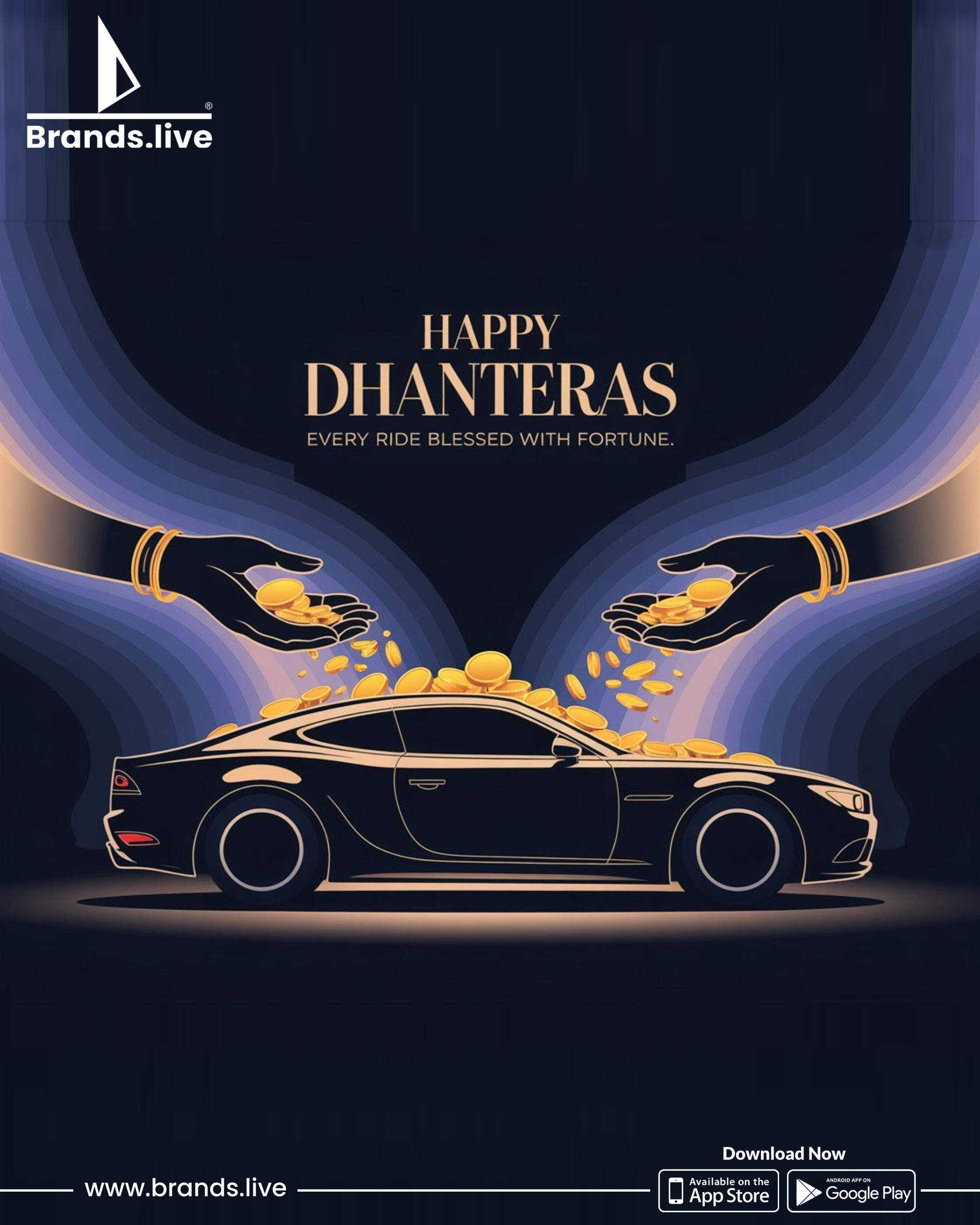 Two bangled hands pouring gold coins onto a sleek car