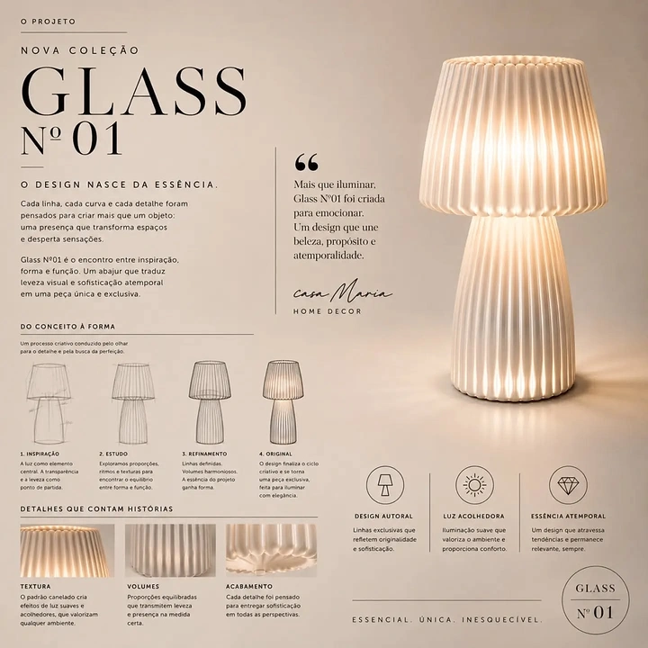Home Decor creative ad: A glowing ribbed glass table lamp