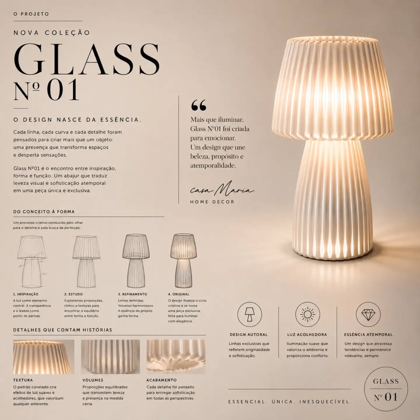 Poster: A glowing ribbed glass table lamp