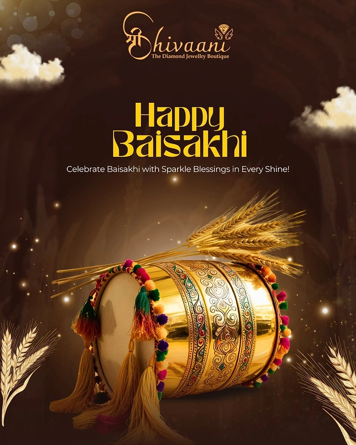 other-festival creative ad: Ornate gold dhol with wheat sheaf and colourful tassels