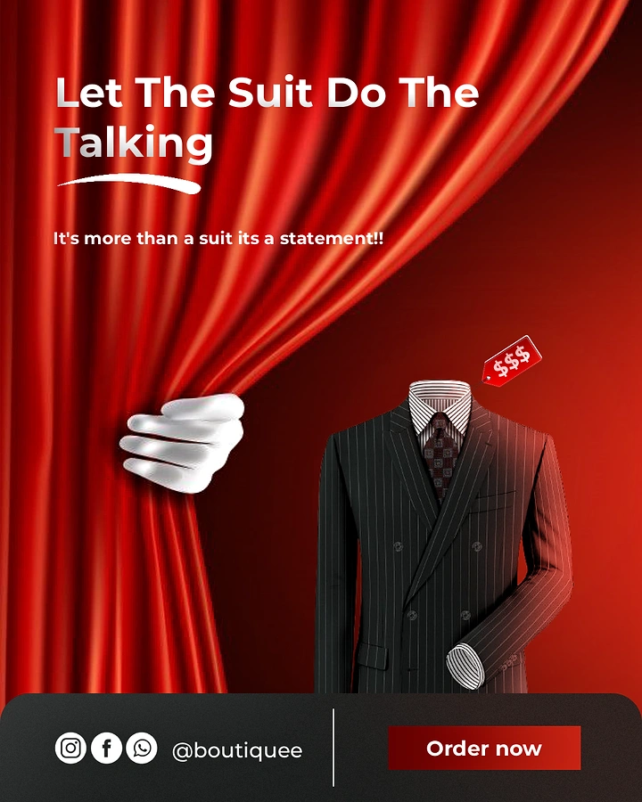 Men's Suits & Formal Wear creative ad: Theatrical curtain supports talking-suit idea