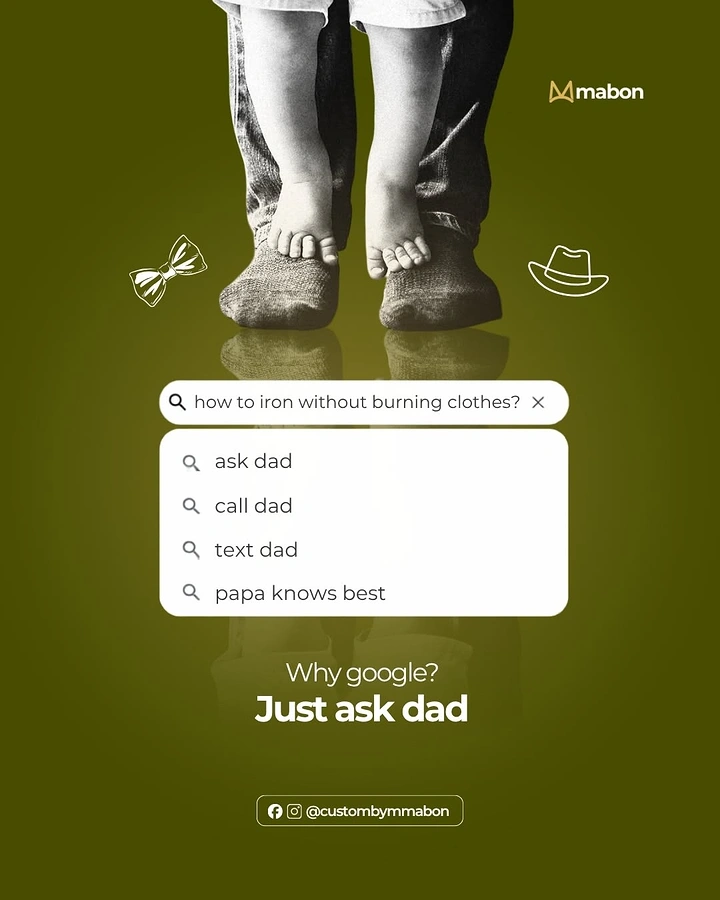 Father's Day creative ad: Child's bare feet standing on father's socked feet