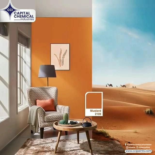 House Painters creative ad: Mustard wall opens into desert landscape