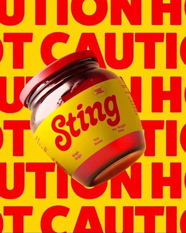 Spices & Masala Brands creative ad: Hot caution tape backdrop for Sting