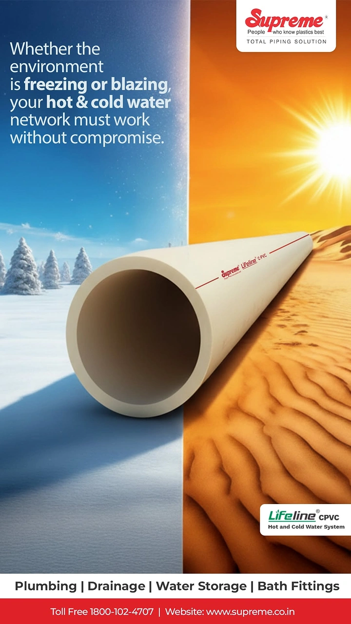 Plumbers creative ad: Pipe spanning snow and desert extremes