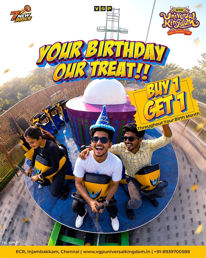Amusement & Water Parks creative ad: Ride styled as birthday cake