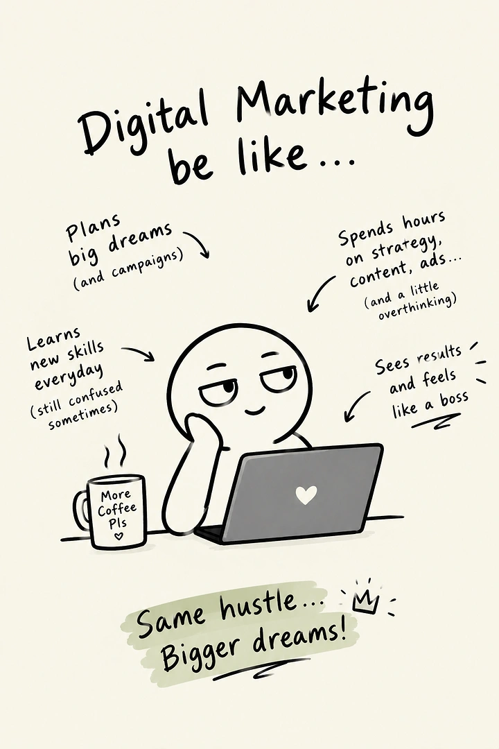 Agency creative ad: Witty doodle 'Digital marketing be like' meme