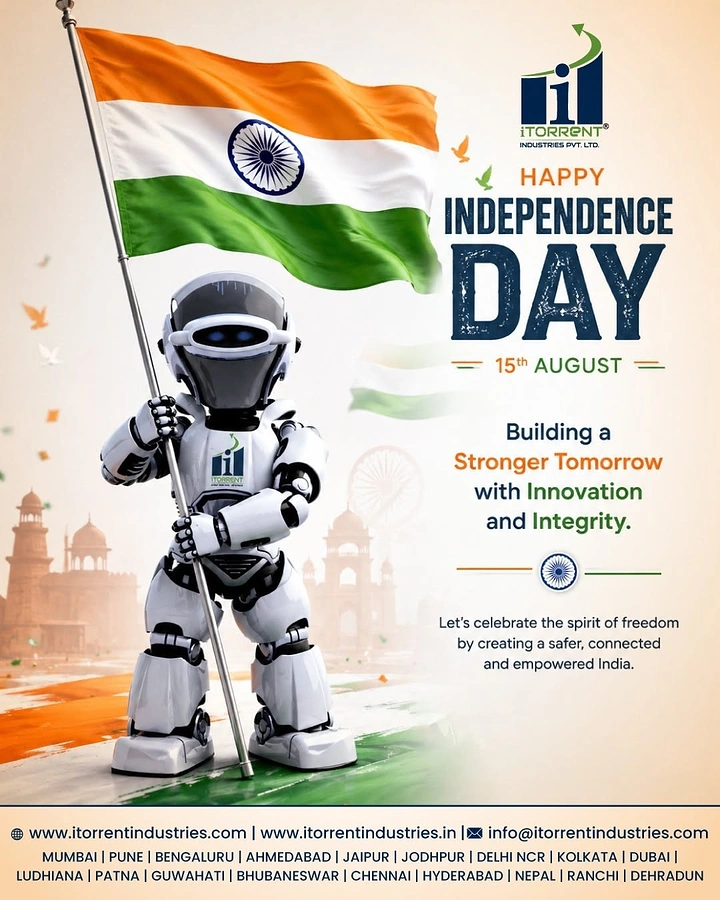Independence Day creative ad: Branded robot mascot as flag bearer