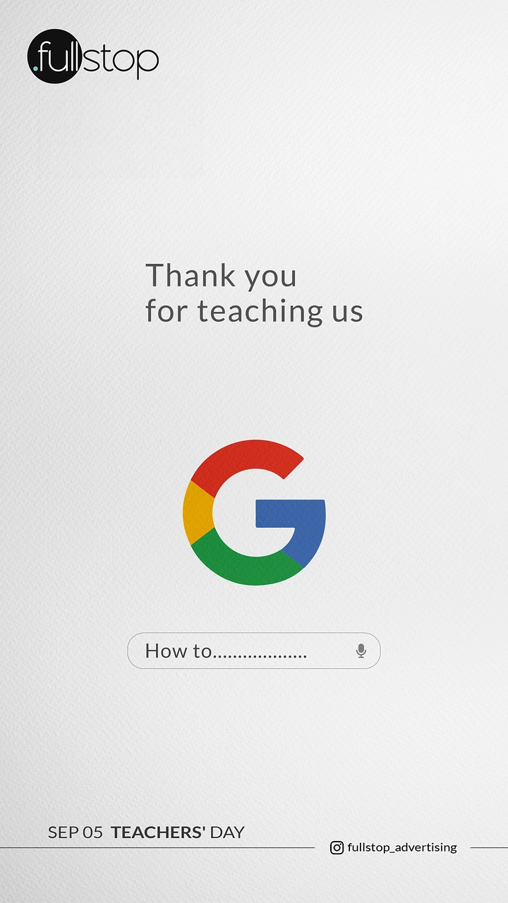 Teachers Day creative ad: Search engine G logo above a search bar with a 'How to' query