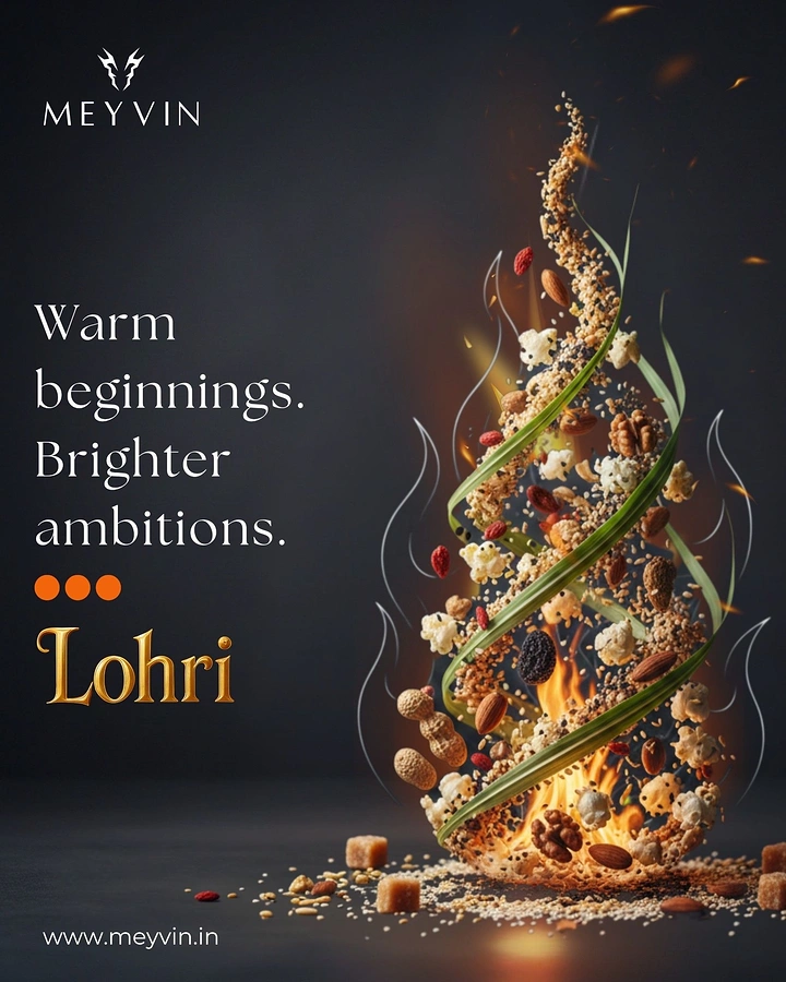Lohri creative ad: Spiralling flame sculpture of Lohri snacks over a bonfire
