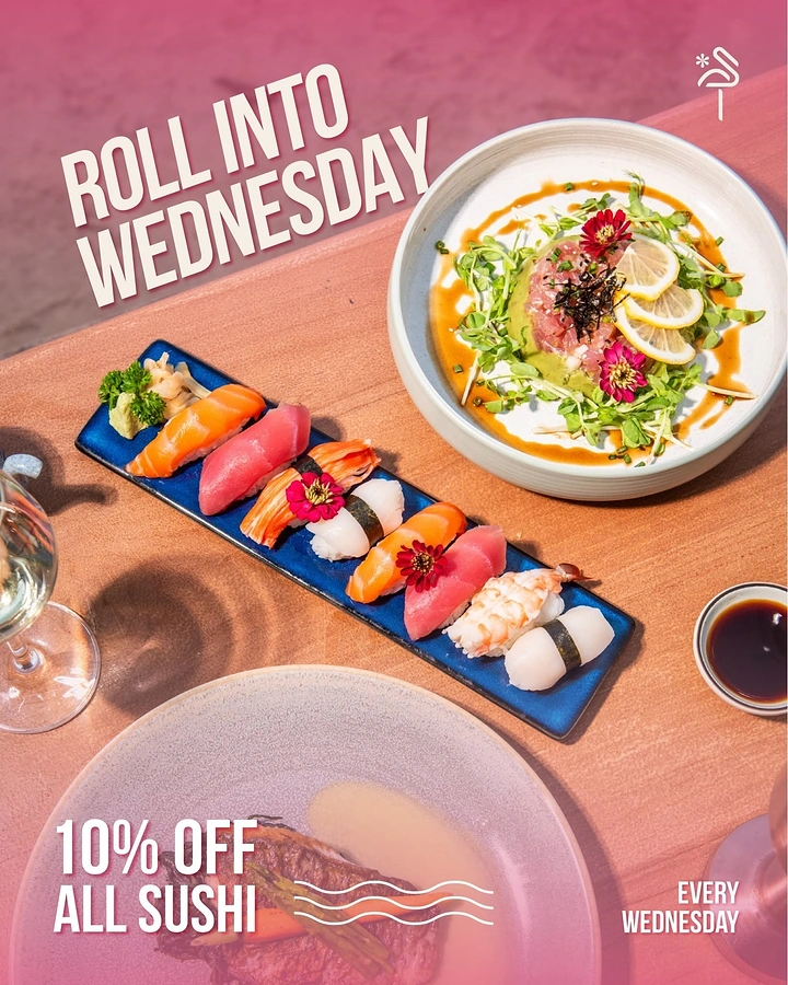 Sushi & Japanese Restaurants creative ad: Roll pun connects sushi with Wednesday