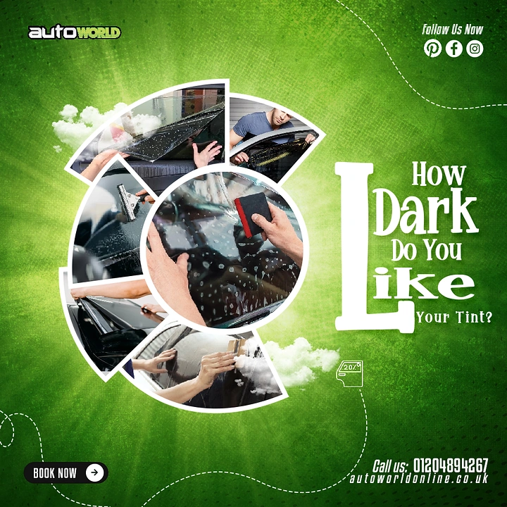 Window Tinting & Car Wraps creative ad: Circular collage explains tint darkness
