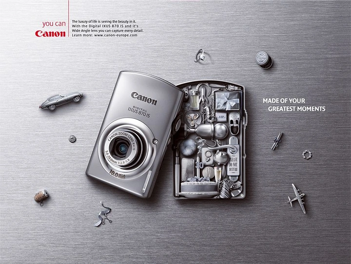 Cameras & Camera Stores creative ad: Premium exploded view product presentation