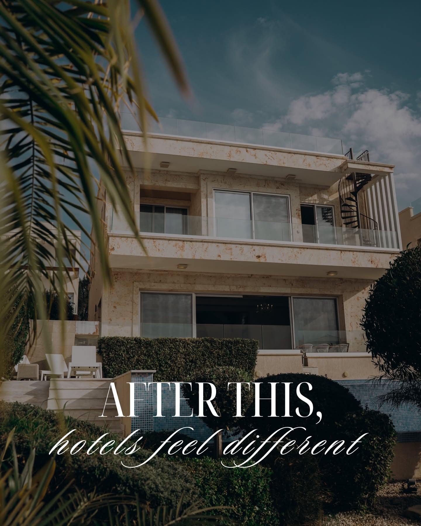 Instagram post: Witty copy positions villa against hotels, slide 1