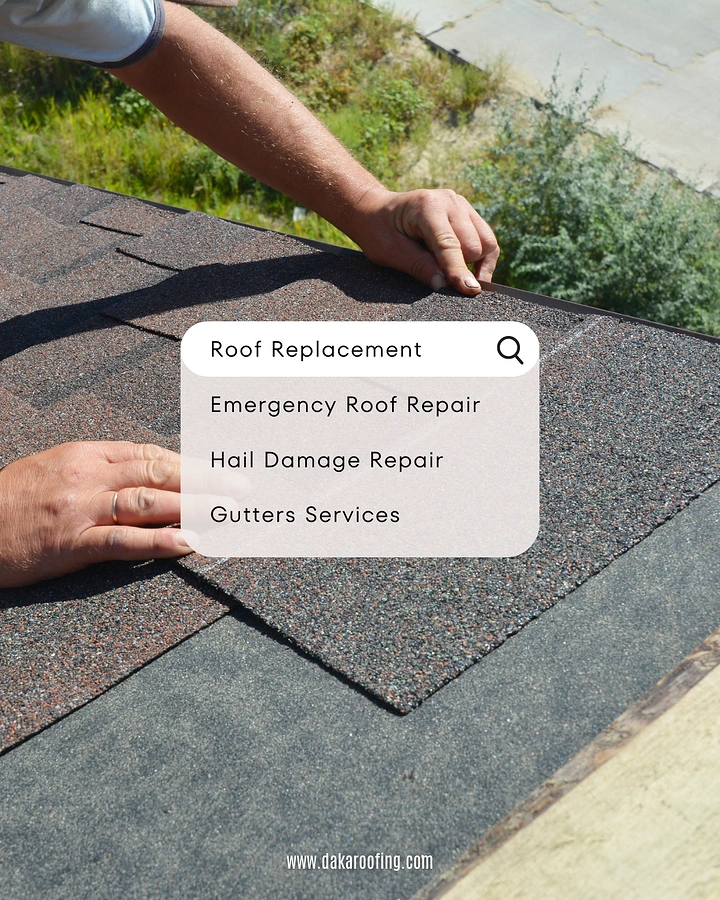 Roofing creative ad: Search bar dropdown over shingle install