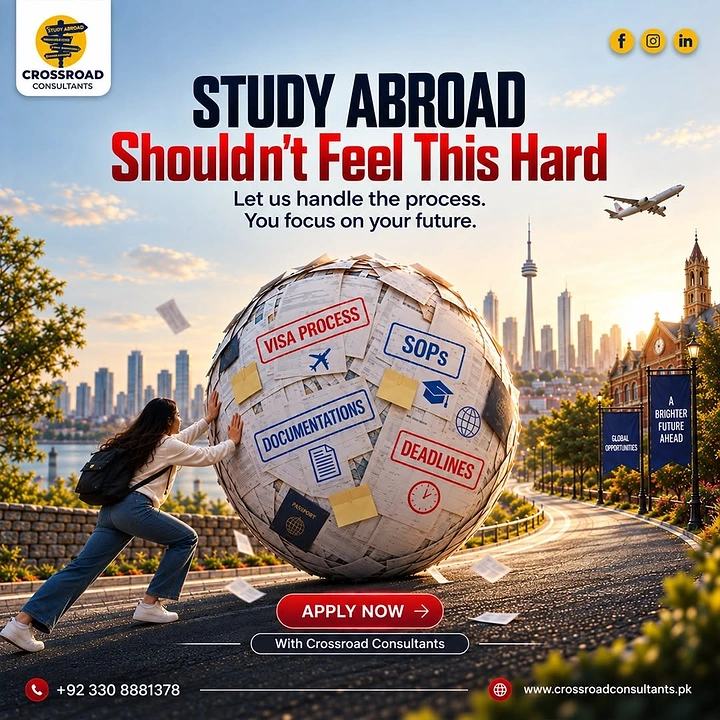 Study Abroad Consultants creative ad: Paperwork globe makes difficulty memorable