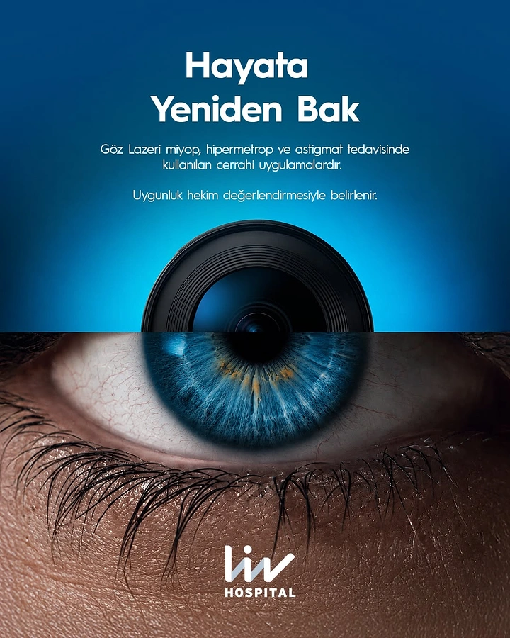 Creative ad: Camera lens merging into a macro blue human iris