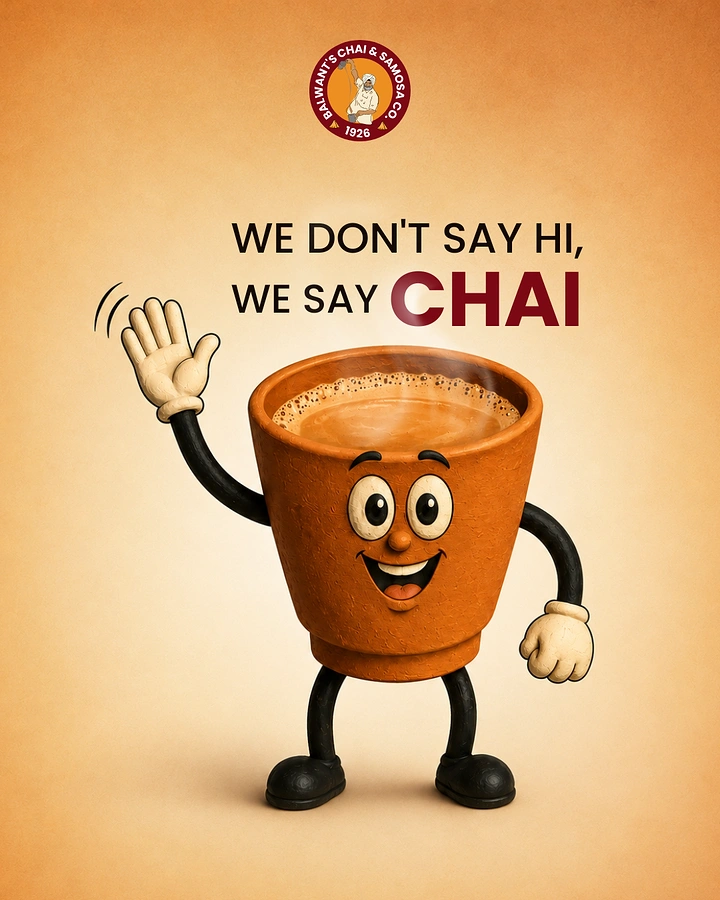 Tea & Chai Brands creative ad: Waving kulhad mascot, 'say chai'