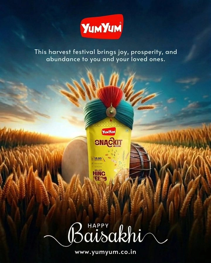 other-festival creative ad: Snack pack wearing a Punjabi turban in a golden wheat field