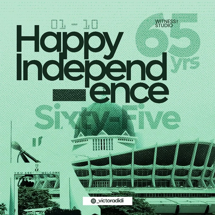 Independence Day creative ad: Bold broken type, duotone Nigeria landmark