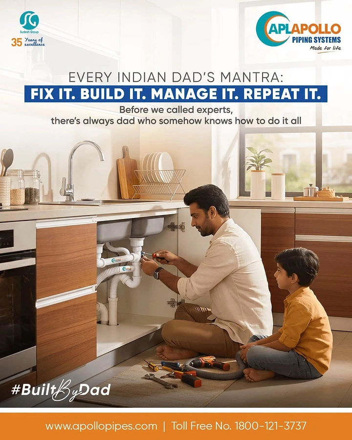 Plumbers creative ad: Built By Dad: dad fixing sink
