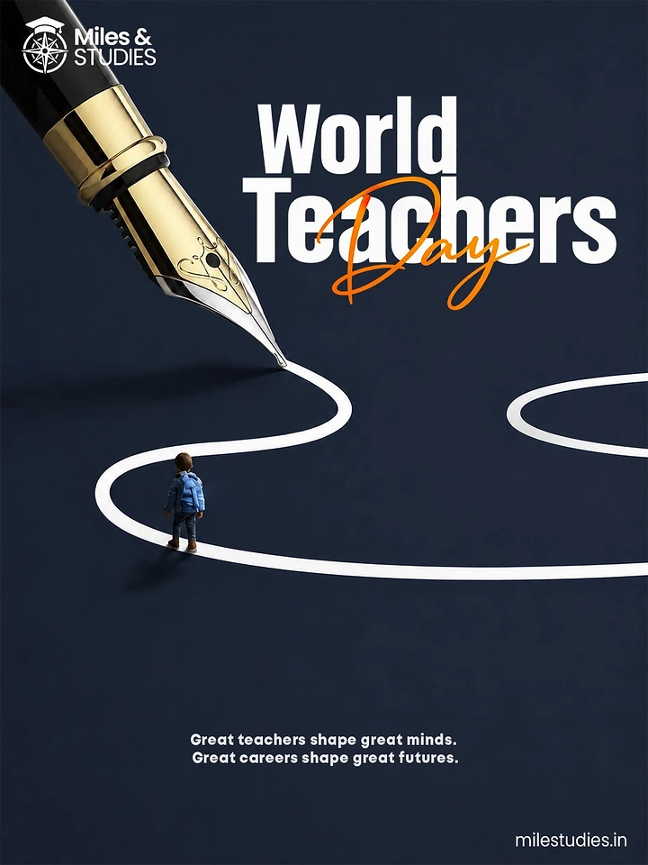 Teachers Day creative ad: Giant fountain pen drawing a path for a tiny child