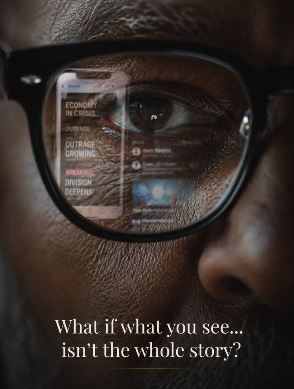 Instagram post: News reflected in lenses, perception metaphor