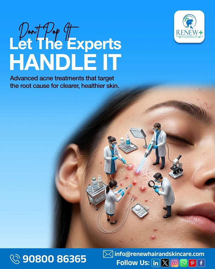 Skin & Cosmetic Clinics creative ad: Miniature doctors treating acne on face